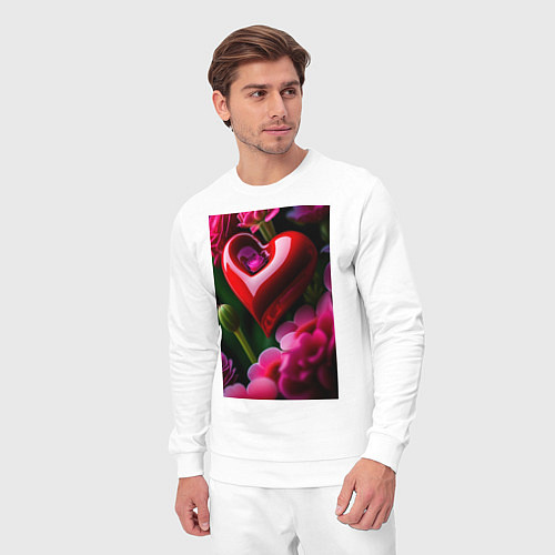 Мужской костюм Сердце с цветами / Белый – фото 3
