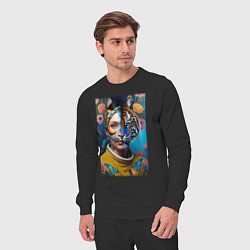 Костюм хлопковый мужской Девушка тигрица - коллаборация - нейросеть, цвет: черный — фото 2