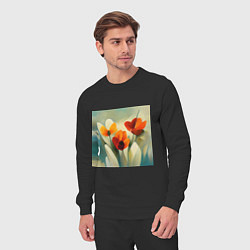 Костюм хлопковый мужской Тюльпаны в стиле импрессионизм, цвет: черный — фото 2