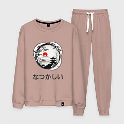 Костюм хлопковый мужской Ностальгия - японские иероглифы, цвет: пыльно-розовый