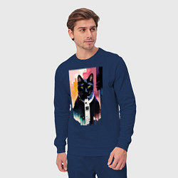 Костюм хлопковый мужской Чёрный кот - киберпанк, цвет: тёмно-синий — фото 2