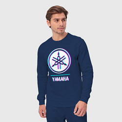 Костюм хлопковый мужской Значок Yamaha в стиле glitch, цвет: тёмно-синий — фото 2