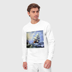 Костюм хлопковый мужской Корабль плывет по бушующему морю, цвет: белый — фото 2