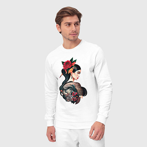 Мужской костюм Irezumi tattoo стиль девушка лотос / Белый – фото 3