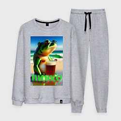 Костюм хлопковый мужской Лягушка с пивом, цвет: меланж