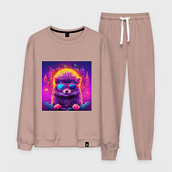 Костюм хлопковый мужской Неоновый ежик в очках, цвет: пыльно-розовый