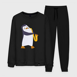 Костюм хлопковый мужской Пингвин играет на инструменте, цвет: черный