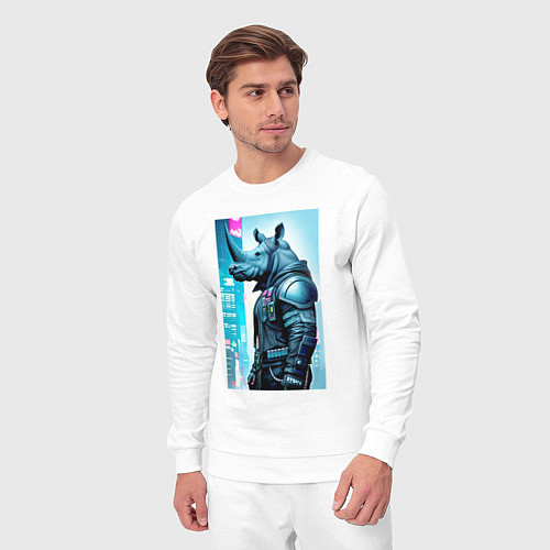 Мужской костюм Rhino - cyberpunk - neural network / Белый – фото 3