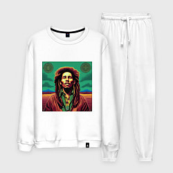 Костюм хлопковый мужской Digital Art Bob Marley in the field, цвет: белый