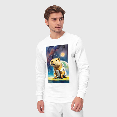 Мужской костюм Capybara brave astronaut - neural network / Белый – фото 3