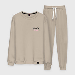 Костюм хлопковый мужской Граффити BlackPink - мини, цвет: миндальный