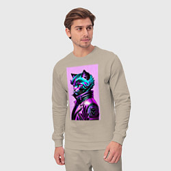Костюм хлопковый мужской Прикольный фиолетовый котейка - нейросеть, цвет: миндальный — фото 2