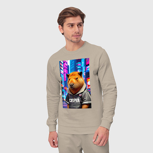 Мужской костюм Cool capybara - urban style - neural network / Миндальный – фото 3