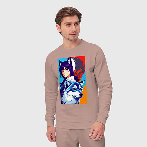 Мужской костюм Девочка-волчонок и волк - аниме - нейросеть / Пыльно-розовый – фото 3