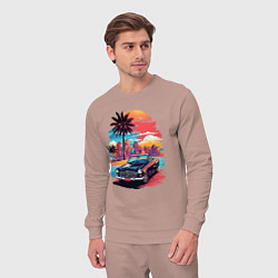 Костюм хлопковый мужской Автомобиль на пляже, цвет: пыльно-розовый — фото 2