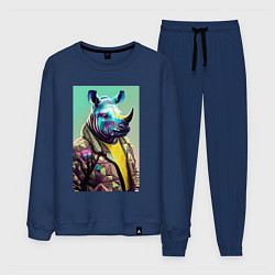 Костюм хлопковый мужской Модный носорог - нейросеть, цвет: тёмно-синий