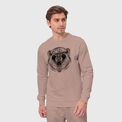 Костюм хлопковый мужской Медведь в кепке и очках, цвет: пыльно-розовый — фото 2