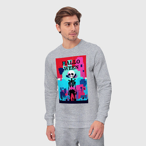 Мужской костюм Funny skeleton - pop art - pixels halloween / Меланж – фото 3