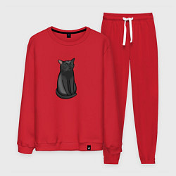 Костюм хлопковый мужской Кот с пустым взглядом - мем, цвет: красный