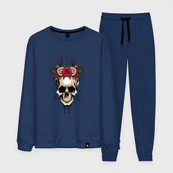 Костюм хлопковый мужской Цветочный череп Мексики, цвет: тёмно-синий