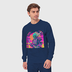 Костюм хлопковый мужской Кислотный самурай скелет в стиле retrowave, цвет: тёмно-синий — фото 2