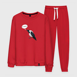 Костюм хлопковый мужской Смешная ворона с надписью, цвет: красный