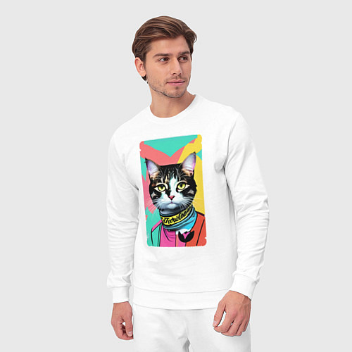 Мужской костюм Pop art cat - neural network / Белый – фото 3