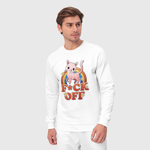 Мужской костюм F*ck off cat retro / Белый – фото 3