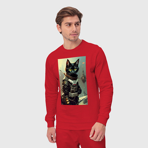 Мужской костюм Крутой котёнок - киберпанк - нейросеть / Красный – фото 3