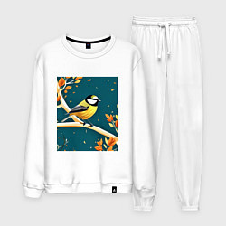 Костюм хлопковый мужской Синица на ветке, цвет: белый