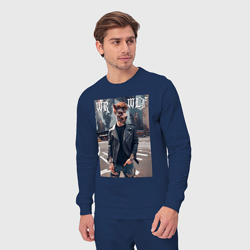 Мужской костюм A werewolf in the metropolis - ai art / Тёмно-синий – фото 3