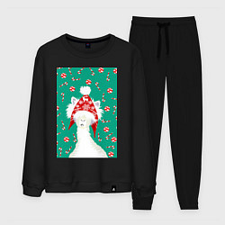 Костюм хлопковый мужской Лама - альпака в ушанке, цвет: черный