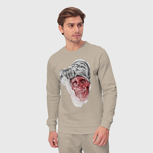 Мужской костюм Человеческая маска на черепе - скетч / Миндальный – фото 3