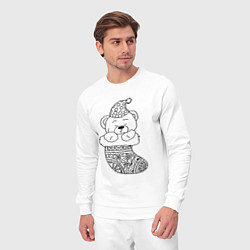 Костюм хлопковый мужской Игрушечный мишка спит в сапожке для подарков - рас, цвет: белый — фото 2