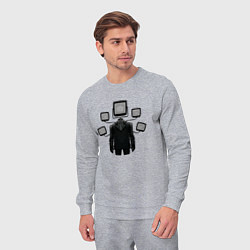 Костюм хлопковый мужской Skibidi toilet TVman, цвет: меланж — фото 2