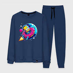 Костюм хлопковый мужской Барт Симпсон на ракете-пончике - нейросеть, цвет: тёмно-синий
