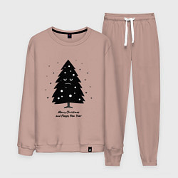 Костюм хлопковый мужской Грустная новогодняя елка поздравляет с новым годом, цвет: пыльно-розовый
