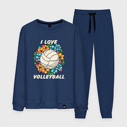 Костюм хлопковый мужской I love volleyball, цвет: тёмно-синий