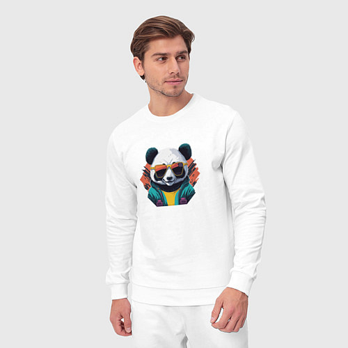 Мужской костюм Стильная панда в очках / Белый – фото 3