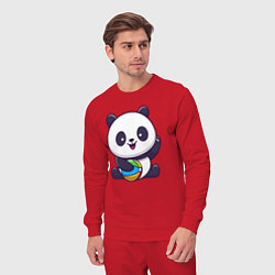 Костюм хлопковый мужской Панда с мячиком, цвет: красный — фото 2