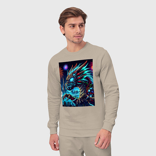 Мужской костюм Cyber dragon - ai art neon / Миндальный – фото 3