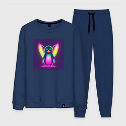 Костюм хлопковый мужской Неоновый пингвин с крыльями, цвет: тёмно-синий
