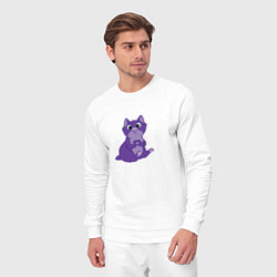 Костюм хлопковый мужской Кот с сердцем из лапок, цвет: белый — фото 2