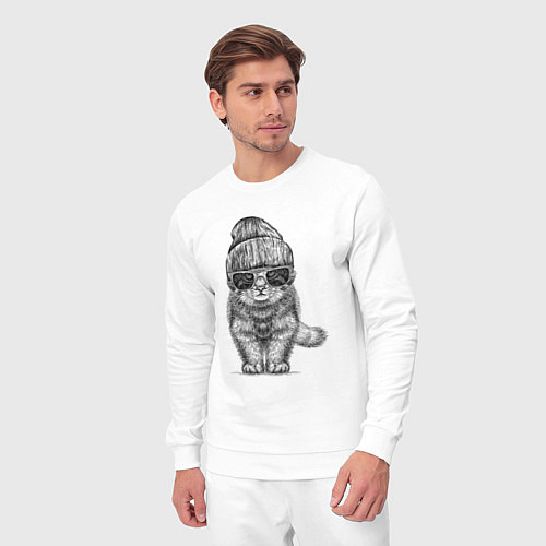 Мужской костюм Котенок манул хипстер / Белый – фото 3