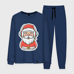 Костюм хлопковый мужской Дед Мороз в наушниках, цвет: тёмно-синий