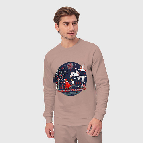 Мужской костюм Сказка Гуси - лебеди в стиле мезенской росписи / Пыльно-розовый – фото 3