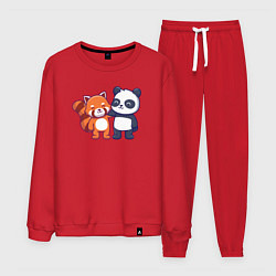 Костюм хлопковый мужской Милые панды, цвет: красный