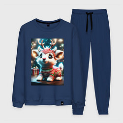 Костюм хлопковый мужской Оленёнок в свитере, цвет: тёмно-синий