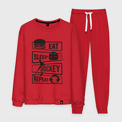 Костюм хлопковый мужской Eat sleep hockey, цвет: красный