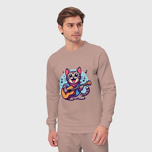 Мужской костюм Полосатый кот играет на гитаре / Пыльно-розовый – фото 3